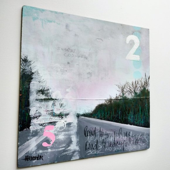 "You're on the right path" - Landscape painting Original on wood panel 12"x12" - Picture 2 of 2